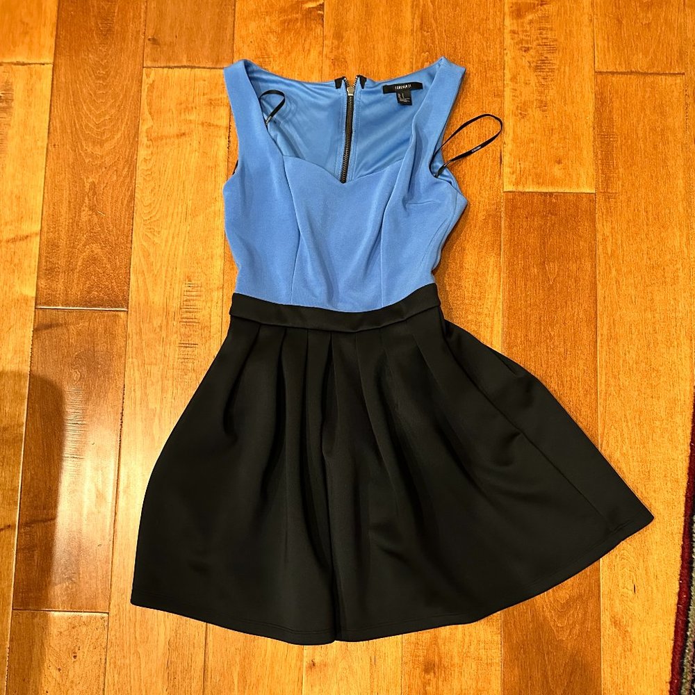 Blue & Black Colorblock Skater Dress